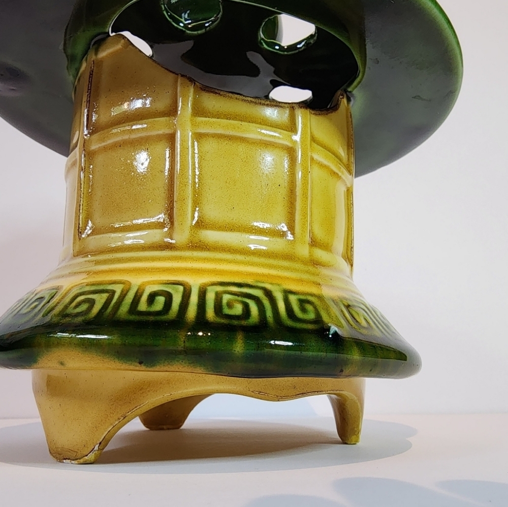 Vntg Majolica Flower Frog Asian Pagoda Style - Picture 3 of 11